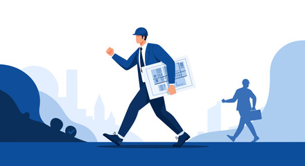 Businessman Walking with Documents and Briefcase in Urban Environment