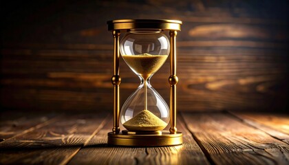 FlyPro Firefly Miniature Gilded Hourglass with Flowing Sand on Dark Wood Panel Background