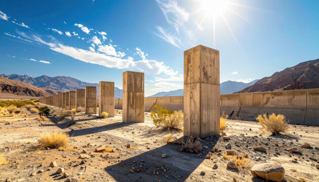 FlyPro Firefly Reinforced Concrete Pillars Supporting a Raised Barrier Showing Signs of Weathering
