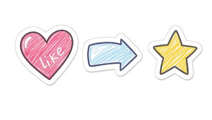Hand-Drawn Media Stickers of Heart, Arrow, and Star Design Elements