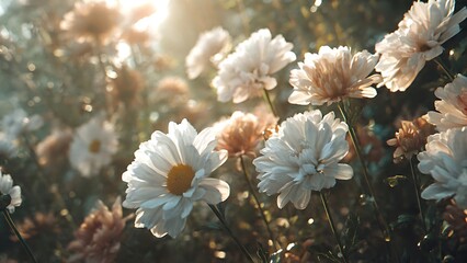 Morning Sunbeams Illuminating Delicate Daisies in Nature's Garden