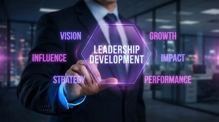 Fototapeta premium Businessman showcasing leadership development strategy in modern office