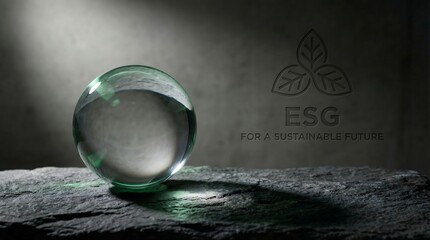 ESG sustainable future concept with crystal ball on stone surface