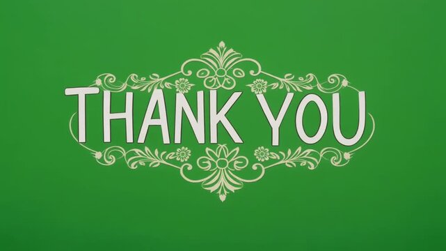 Animated Thank You Text with Elegant Ornament on Green Screen