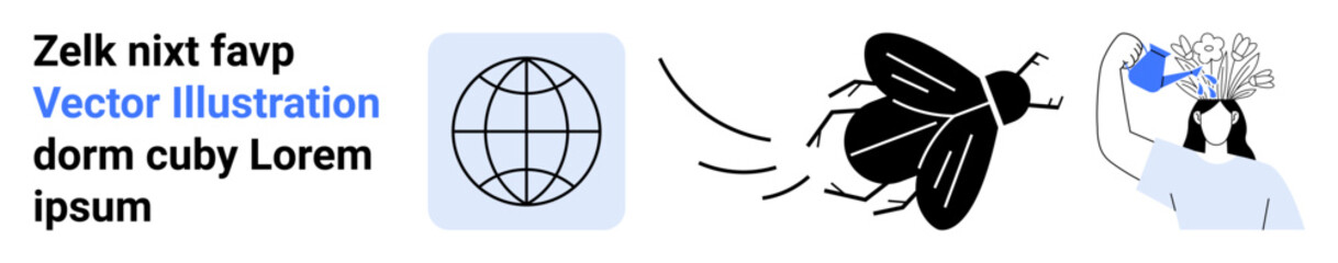 Education, science, environment, agriculture, motion, creativity. A globe, insect with motion trails and person watering flowers. Education and environment concept © robu_s