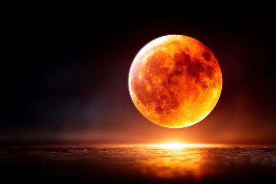 Glowing Red Moon During Lunar Eclipse Celebration in Night Sky