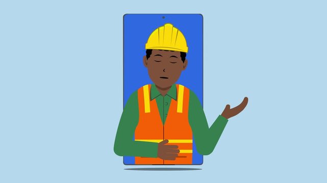 Smartphone With Black Male Construction Worker Animation Video 4K suitable for your project needs