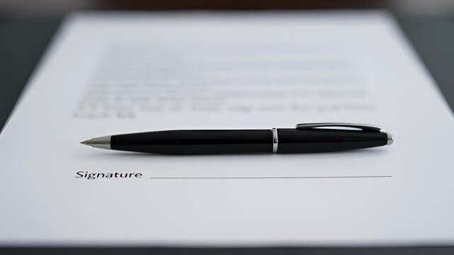Close up of a pen resting on a white paper document