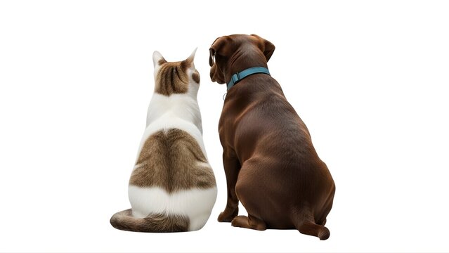A cat and dog sitting together on transparent background