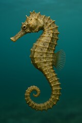 Fototapeta premium A seahorse swims alone in the ocean, viewed from the side in a serene underwater environment