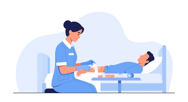 Nurse Administering Injection to Patient in Hospital Bed