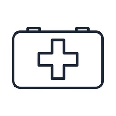 Obraz premium A rectangular first aid kit container is shown with a prominent medical cross symbol centered on its lid.