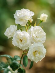 Pristine White Roses in a Garden. Pretty white rose in summer