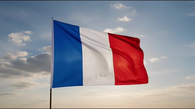 French flag waving in slow motion on pole