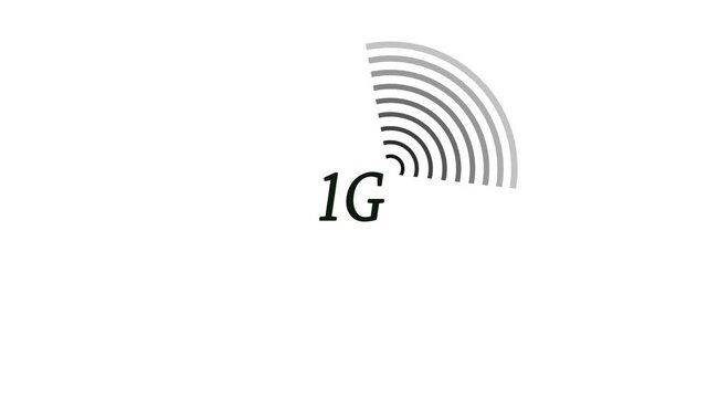 1G network Wi-fi icon concept loop animation video with radio waves on white background. 4k video animation.