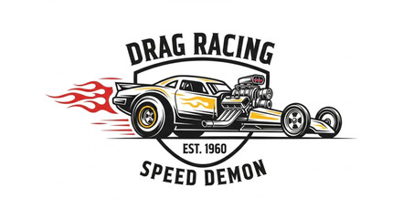 Vintage Drag Racing Car Illustration. © Kang