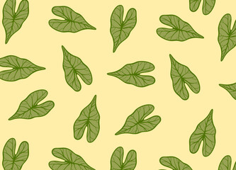 Obraz premium Seamless tropical colocasia leaf pattern, green botanical foliage background vector illustration