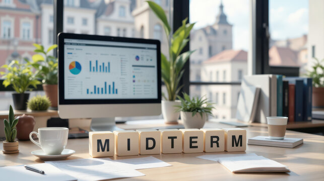 Midterm exam preparation or academic semester evaluation provides school test assessment review to help students track progress during university study period for degree success achievement
