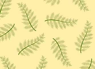 Fototapeta premium Mid Century Modern Palm Fan Seamless Pattern with Green Tropical Leaves on Pastel Yellow Background