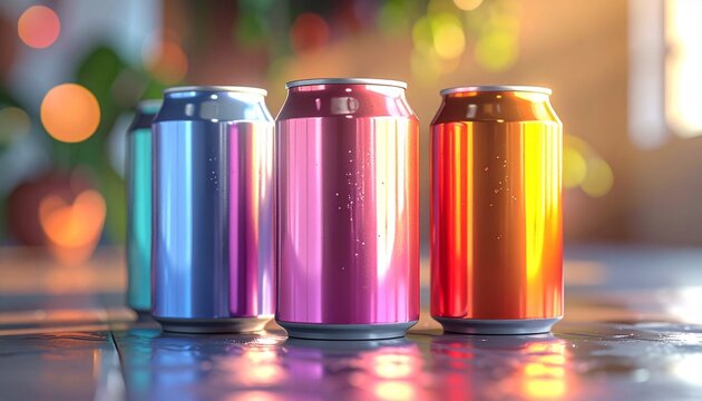シンプルなデザインのカラフルなアルミ缶のイメージ画像