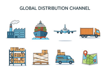Global Distribution Channel Concept with Logistics and Shipping Icons