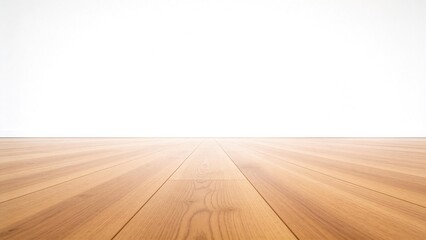 Empty minimalist interior with light wooden floor and white wall background,clean perspective space for product display mockup and modern studio backdrop design