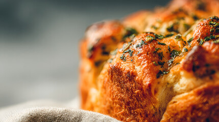 Closeup of baked bread with herbs