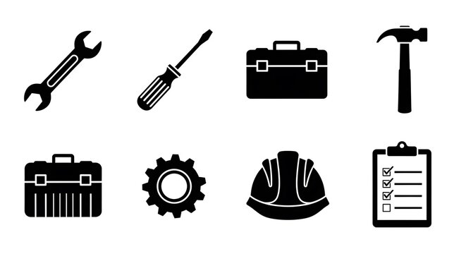 Black icons of construction tools.