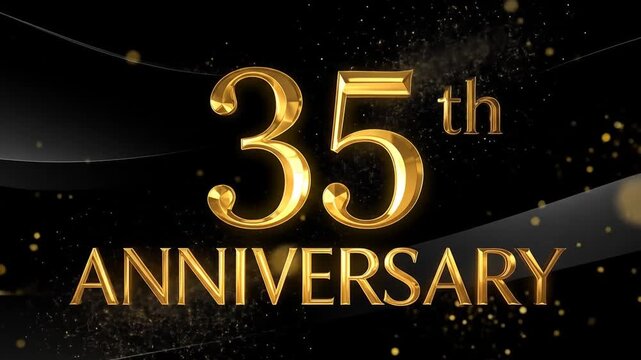 Elegant 35th Anniversary Celebration with Golden Text and Sparkling Particles
