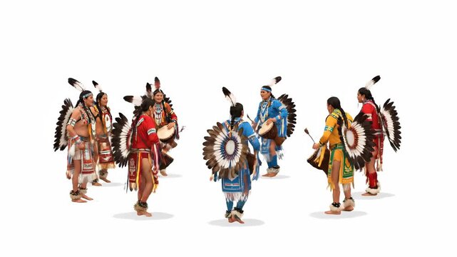 Native American Dancers in Traditional Regalia Performing Ritual.