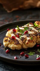vegetarian cauliflower steak presentation seasonal organic produce food photography