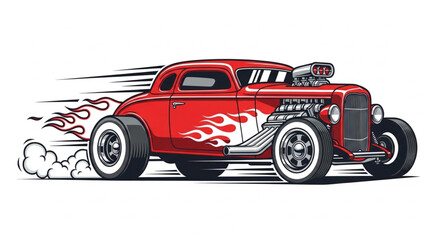 Vintage Red Hot Rod Car. © Meii