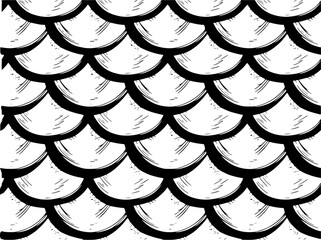 Black and white repeating pattern of stylized fish scales or reptile scales texture © Abdullah_43