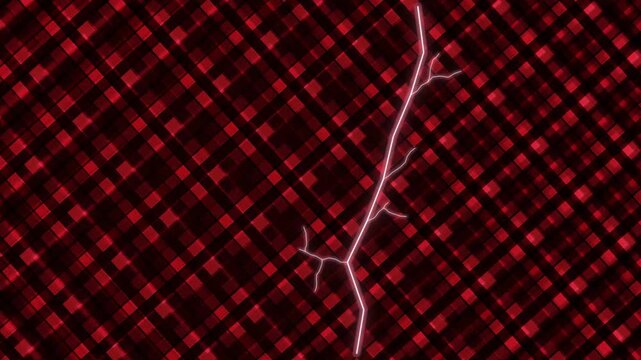 Abstract Red Plaid Pattern with Branch Overlay.