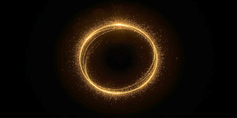 An abstract glowing circle of light creates a solar eclipse illustration where a bright celestial ring shines against the dark night of a black galaxy universe © Asad Shehbaz