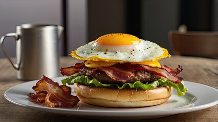 Breakfast burger with fried egg