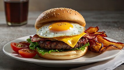 Breakfast burger with fried egg
