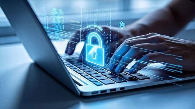 Laptop with holographic security lock interface