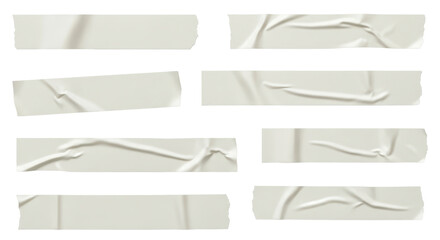 Fototapeta premium Set of wrinkled white adhesive or masking tape strips Isolated on transparent background, png