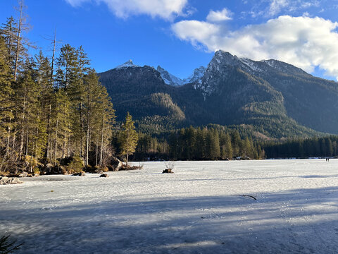 the frozen lake Hintersee in Germany
