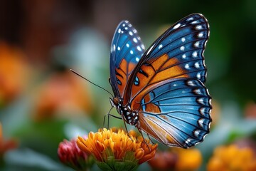 Obraz premium Blue and Orange Butterfly on Flower