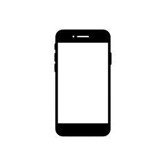 Minimalist black smartphone silhouette icon with a blank white screen.