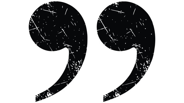 Black double quotation marks with a grungy distressed texture isolated on a white background