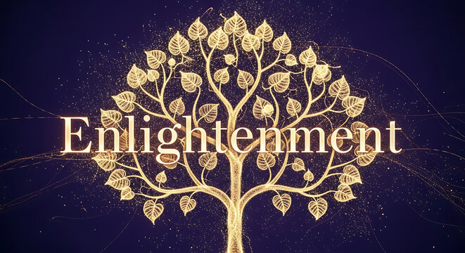 Radiant golden tree symbolizing spiritual awakening and profound inner peace, a beautiful concept of wisdom, growth, and the path to enlightenment