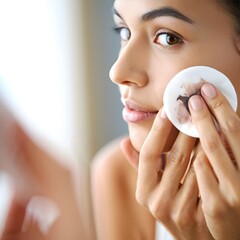 Woman Removing Makeup with Cotton Pad - Beauty and Skincare Routine