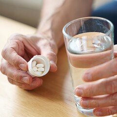 Senior Woman Taking Medication with Water