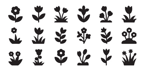 Obraz premium Collection of various flower silhouettes and icons for garden and floral design