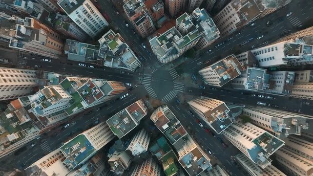 High Angle View of City Buildings and Intersection