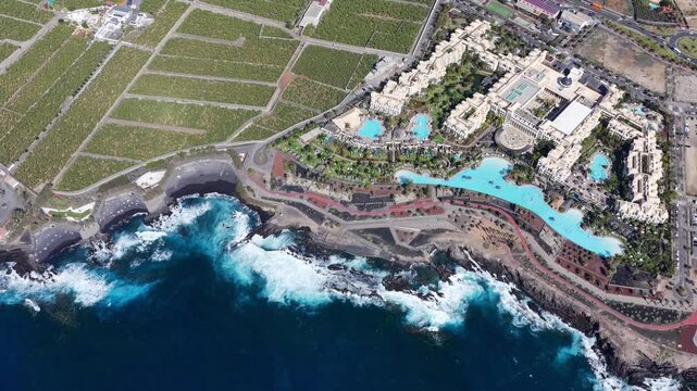 Gran Melia Palacio de Isora, Luxury Resort, Tenerife South, Infinity Pool, Aerial View, Drone 4K, Guia de Isora, Saltwater Pool, 5 Star Hotel, Alcala Tenerife, Spain, Espa&ntilde;a, Red Level, Atlantic Ocean
