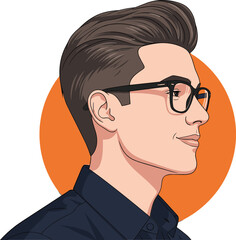 Handsome young man side profile portrait with glasses modern flat vector illustration isolated on white background © sahajahan